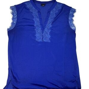 Worthington Royal Blue Lace Trim V‎ Neck Sleeveless Top Womens Large Balletcore